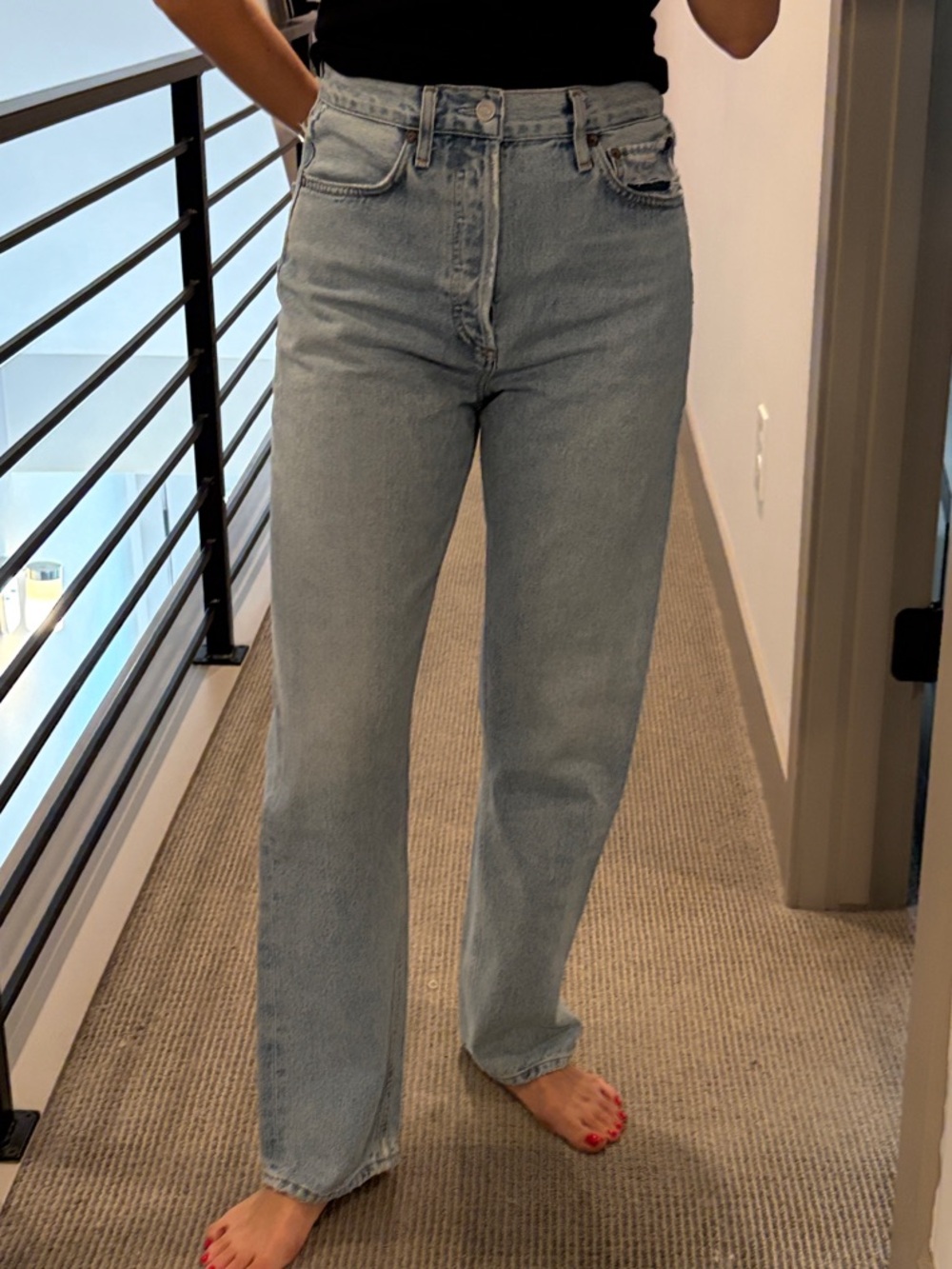 Agolde High-Rise Straight Leg Jeans in Light Blue